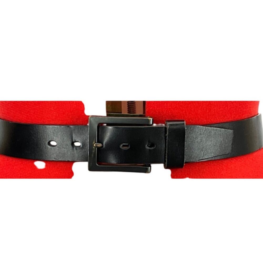 Black Genuine Leather Belt Brush Gun Metal Buckle Men 34”-38”